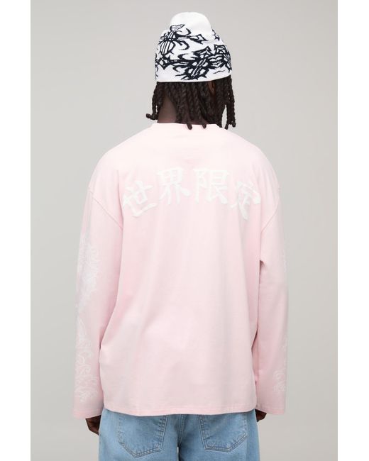 BoohooMAN Pink Oversized Dragon Graphic Long Sleeve T-Shirt for men