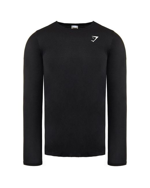 GYMSHARK Black Long Sleeve Crew Neck Vital Top Nylon for men