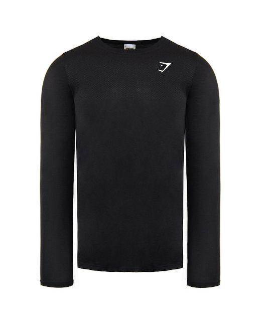 GYMSHARK Black Long Sleeve Crew Neck Vital Top Nylon for men