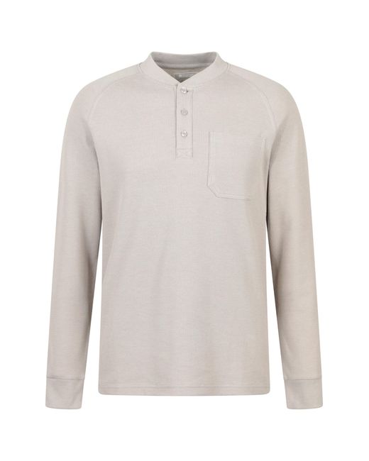 Mountain Warehouse White 'Selby' Waffle Henley Tee With Button Fastenings Long Sleeve Top Cotton for men