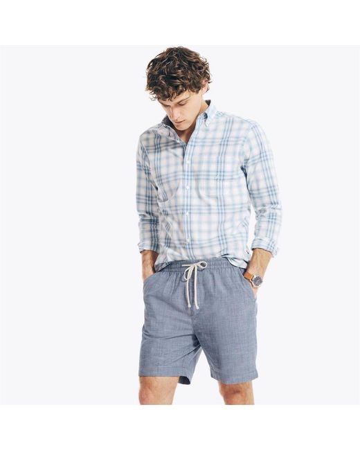 Nautica Blue Textured Cotton Boardwalk Shorts for men