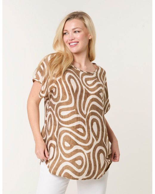 Blue Vanilla Natural Round Neck Top With Abstract Print