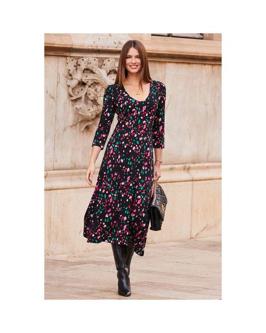 Sosandar Black Animal Print Jersey Midi Dress