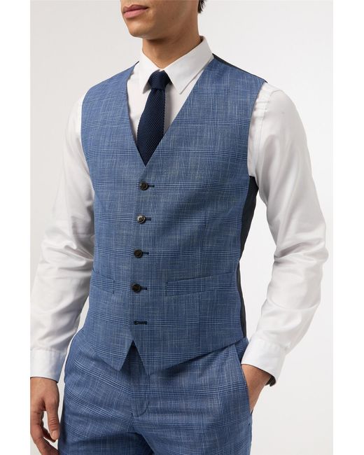 Antique Rogue Blue Single Breasted Five Button V-Neck Slim Fit Suit Waistcoat for men
