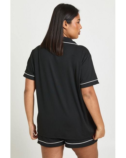 Boohoo Black Plus Jersey Piping Short Sleeve And Shorts Pyjama Set
