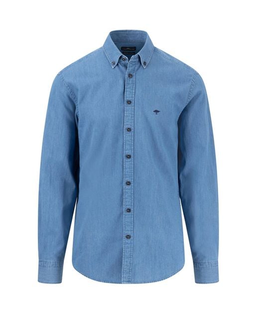 Fynch-Hatton Blue Long Sleeved Denim Shirt Crystal Cotton for men