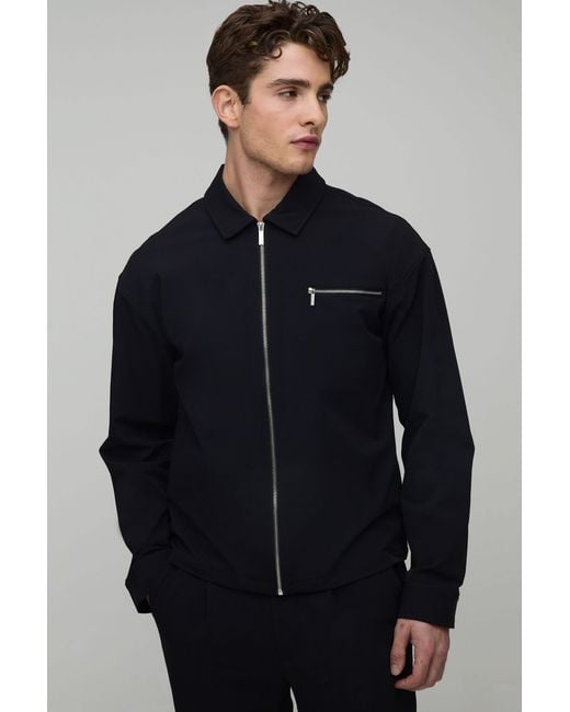 BoohooMAN Blue Regular Technical Zip Pocket Overshirt for men