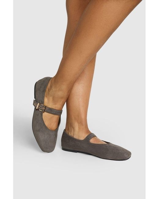 Boohoo White Wide Fit Buckle Detail Mary Jane Ballet Flats