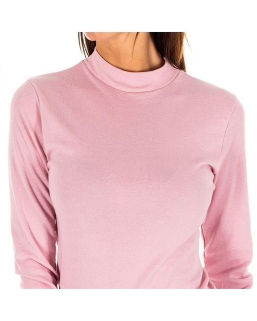 Kisses&Love Pink Long-Sleeved T-Shirt With Half-High Collar 1625-M