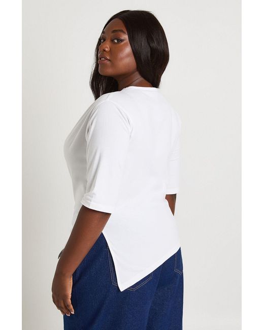 Boohoo White Plus Asymmetric Hem Cinched Waist 3/4 Sleeve T-Shirt