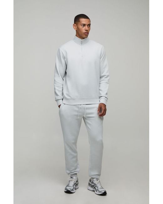 BoohooMAN Gray Regular 1/4 Funnel Sweatshirt And Slim Leg Jogger for men