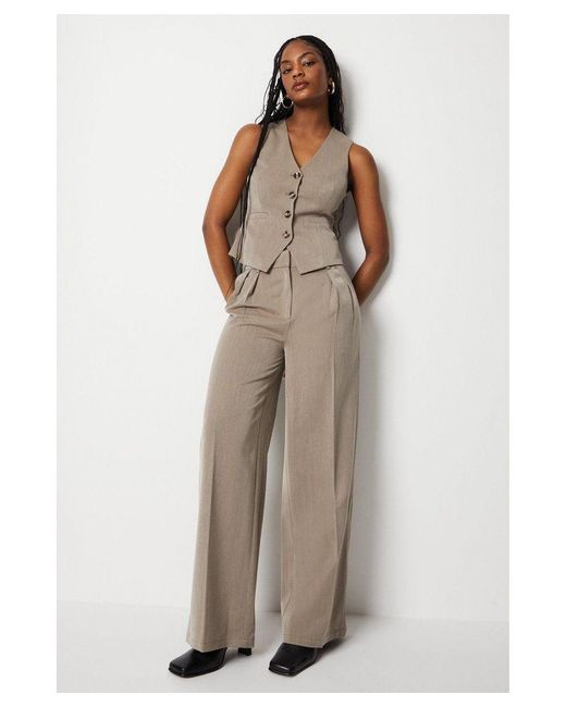 Warehouse Brown Pleat Front Wide Leg Trousers