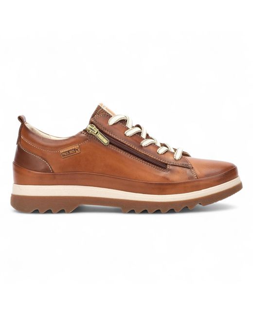 Pikolinos Brown Brandy Leather Laces & Zipper Trainers