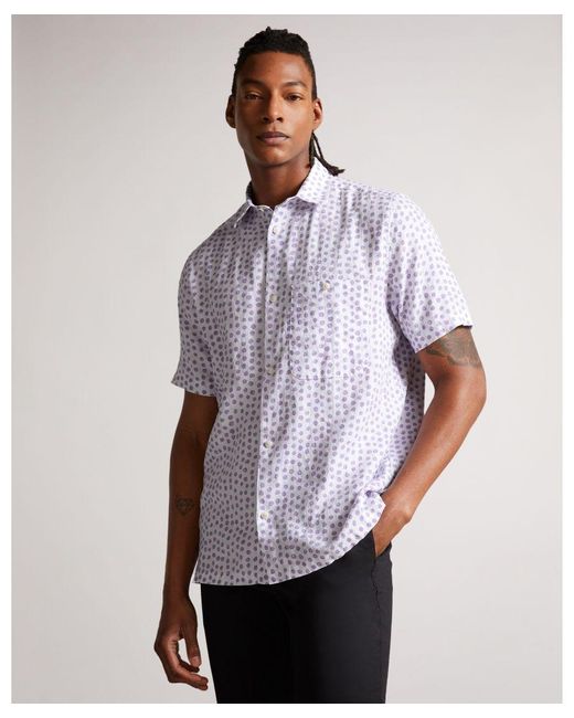 Ted Baker Purple Ailbert Short-Sleeved Spot Print Shirt, Light for men