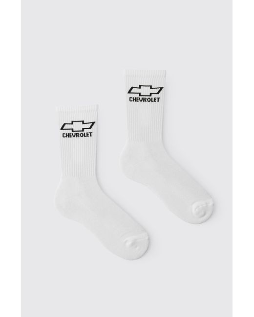 BoohooMAN White Chevrolet Badge Licensed Socks for men