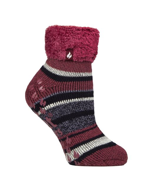 Heat Holders Purple Ladies Soft Stripe Lounge Socks For Winter
