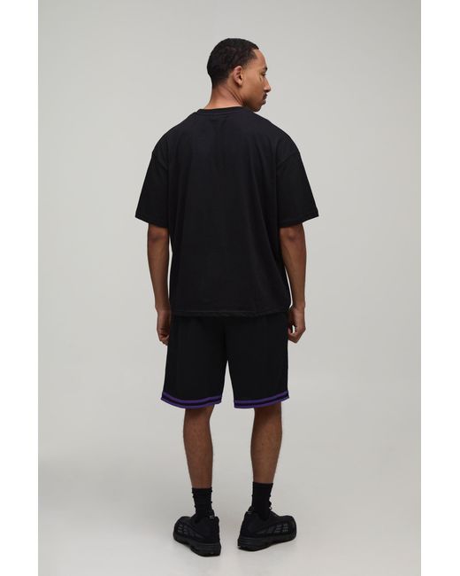 BoohooMAN Blue Star Applique Oversized T-Shirt & Basketball Short Set for men