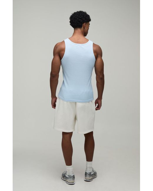 BoohooMAN Blue Basic Muscle Fit Ribbed Vest for men
