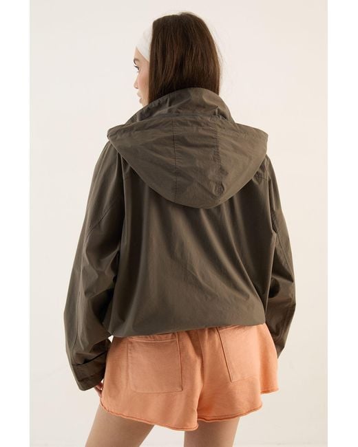 DSGN Studio Brown Funnel Neck Hooded Waterproof Windbreaker