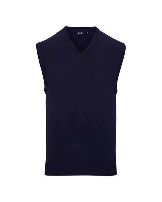 PREMIER Blue Knitted Sleeveless Sweater Vest for men