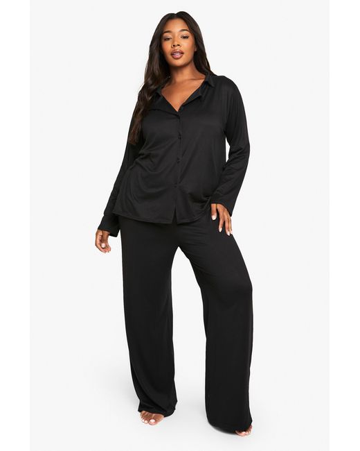 Boohoo Black Plus Basic Shirt & Trouser Pj Set