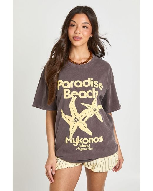 Boohoo Brown Paradise Beach Printed T-Shirt