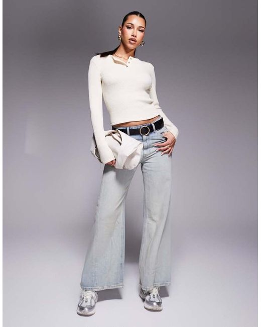 ASOS White Textured Henley Long Sleeve Top