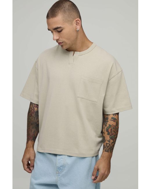 BoohooMAN Natural Oversized Shrunken V Neck Pocket T-Shirt for men