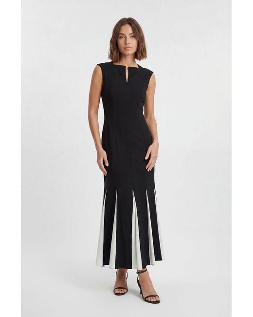 Karen Millen Multicolor Petite Soft Tailored Contrast Godet Detail Midi Dress