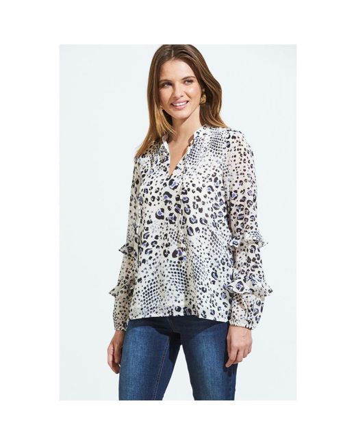 Sosandar Multicolor Cream Abstract Print Ruffle Sleeve Top Leather