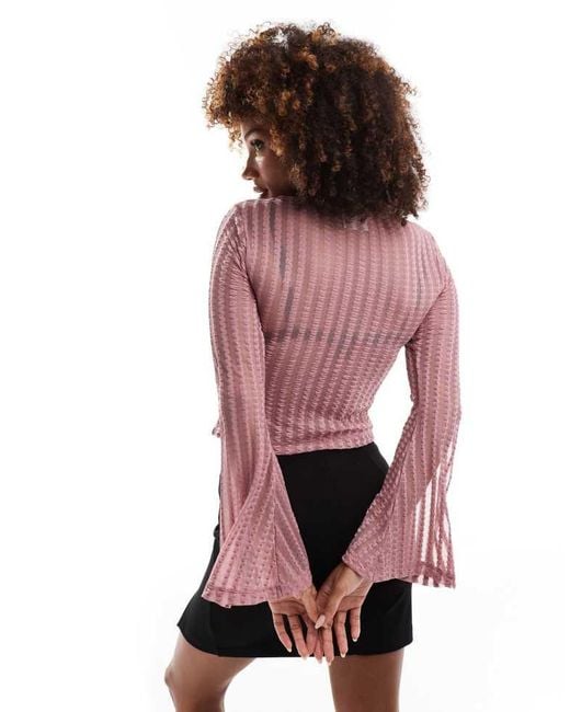 ASOS Pink Mesh Slash Neck Angel Sleeve Top