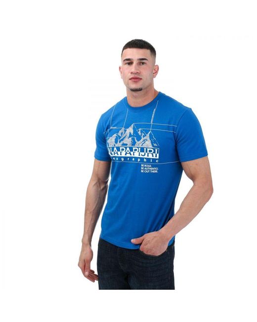 Napapijri Blue S Frame Crew T-Shirt for men
