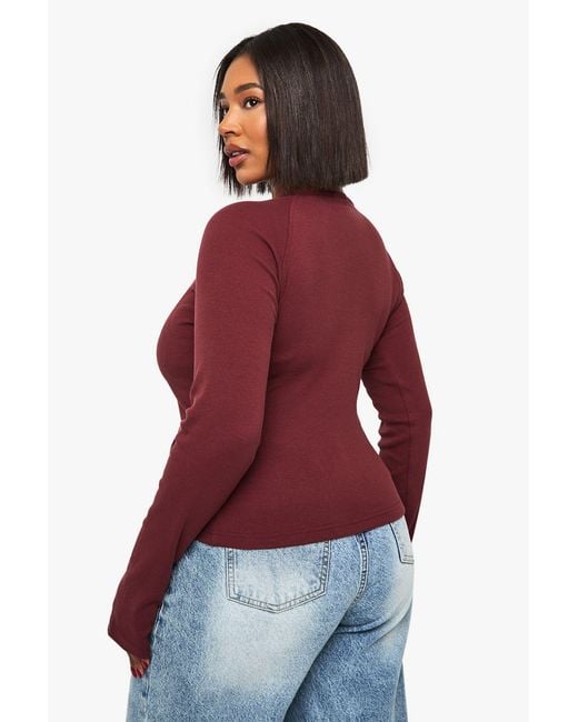 Boohoo Red Plus Button Down Long Sleeve Top