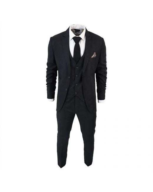 TruClothing Black Im1 Classic Plain 3 Piece Suit for men