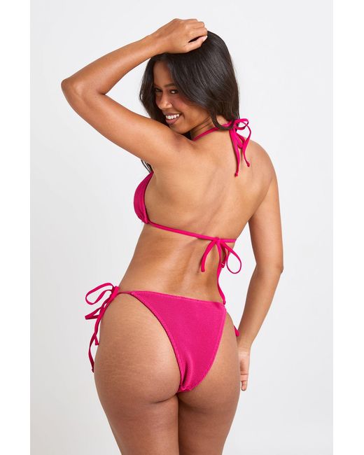 Boohoo Textured Tie Side Bikini Bottom