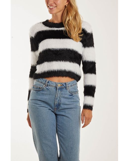 Pink Vanilla Blue Striped Fluffy Knit Jumper