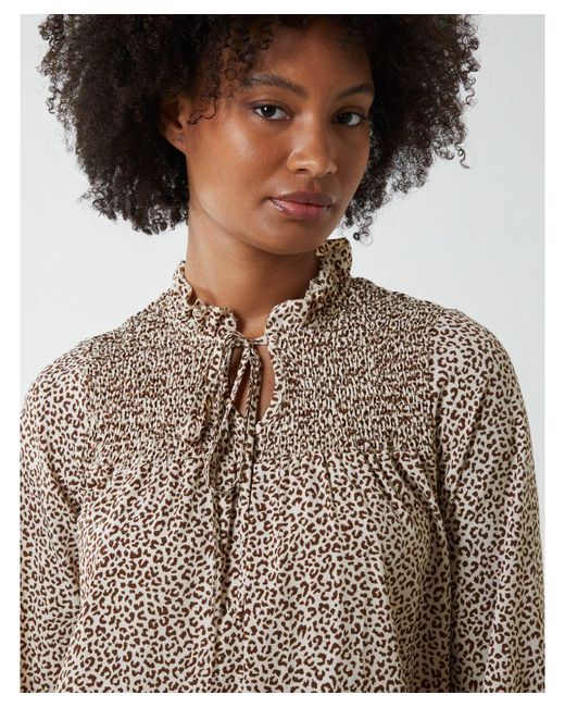 Blue Vanilla Brown Shirred Cheetah Smock Dress
