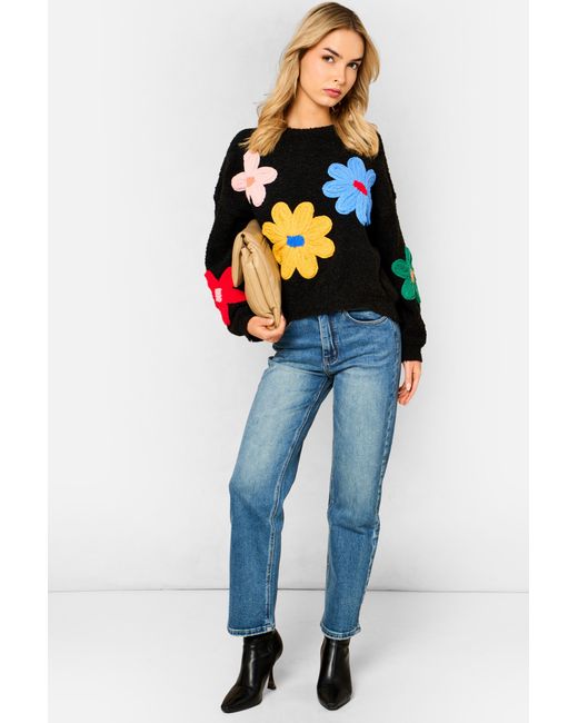 Gini London Blue 3D Flower Crochet Knitted Jumper