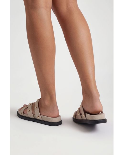 Boohoo Brown Wide Fit Faux Suede Stud Detail Footbed Sliders