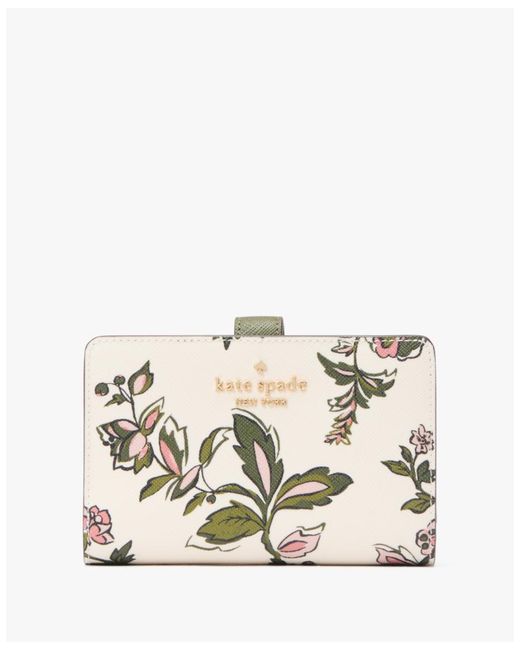 Kate Spade White Madison Forest Blooms Printed Medium Compact Bifold Wallet