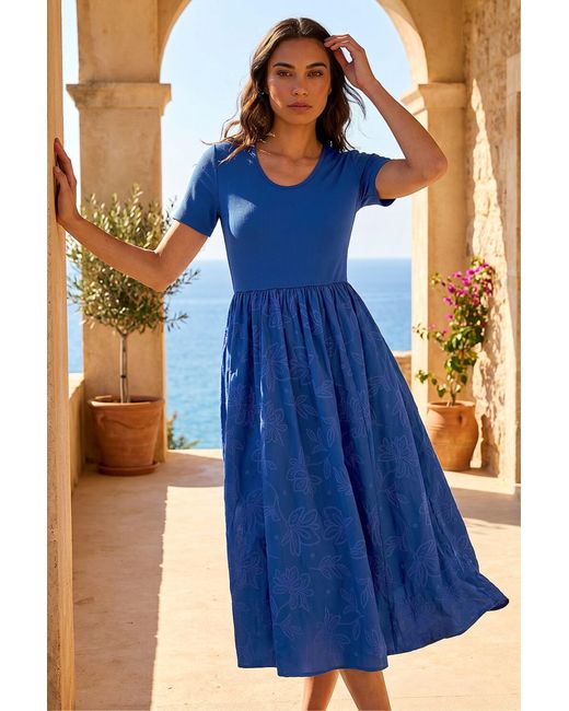 Roman Blue Floral Print Pocket Midi Dress