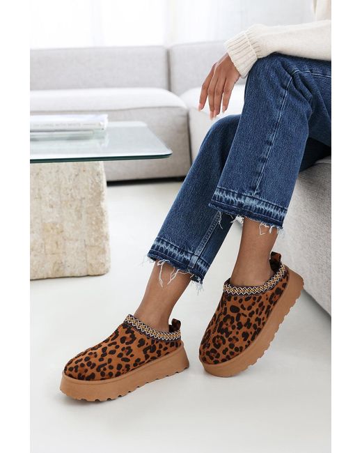 Where's That From Blue Wheres 'Meilani' Cosy Faux-Suede Fur Lining Platform Low Ankle Boot