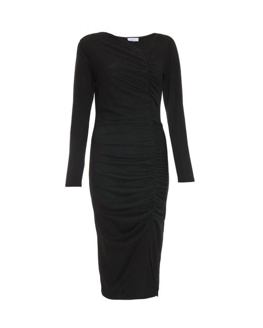 Quiz Black Ruched Asymetric Midi Dress