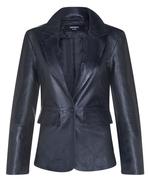 Infinity Leather Blue One Button Blazer Jacket-Newhaven