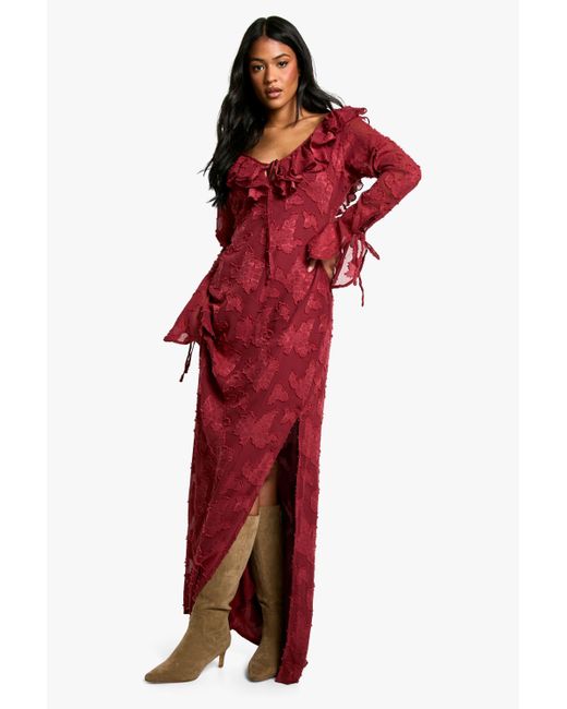 Boohoo Tall Textured Flare Sleeve Maxi Dress