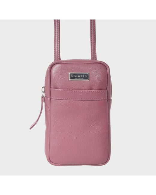 Assots London Pink 'Leo' Real Leather Crossbody Mobile Phone Bag