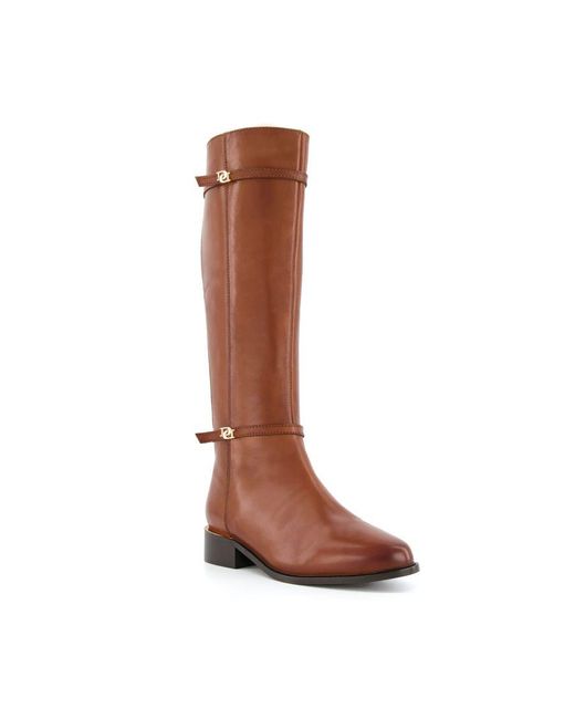Dune Brown Tap Double Buckle Knee High Riding Boots