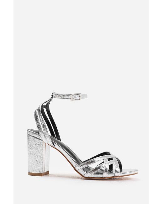 Where's That From White Wheres 'Joella' Mid Block Heel With Cross Over Strap Detailing