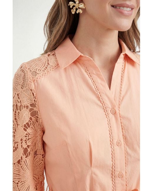 Wallis Orange Petite Cotton Lace Belted Shirt Dress