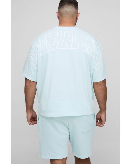 BoohooMAN White Plus Official Contrast Stitch Oversized Boxy T-Shirt & Relaxed Jersey Short Set for men